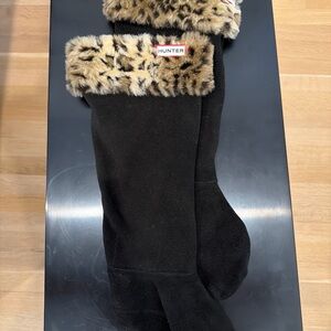 Hunter Black Boot Socks with Animal Print Cuff